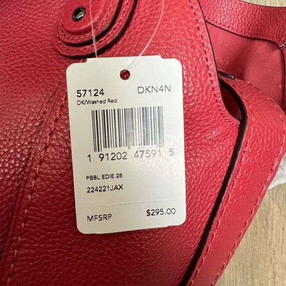 COACH NWT!! Edie 28 in Washed Red Pebble Leather Hobo Shoulder Bag # 57124 - Picture 10 of 16